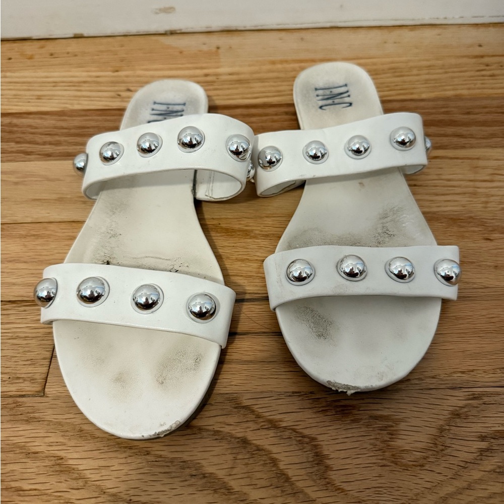 INC International Concepts White Sandals with Silver Studs
